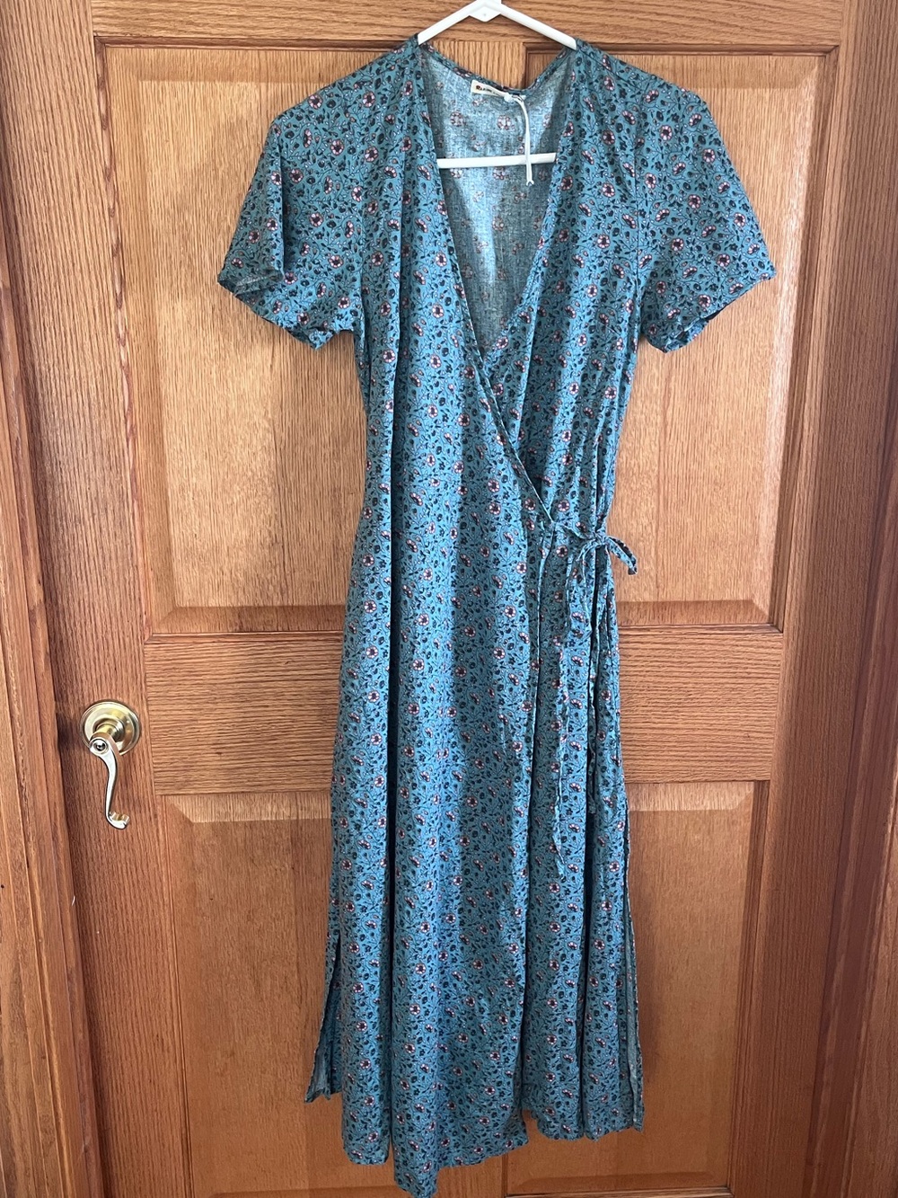 Marine Layer Teal Emlyn hemp blend Floral Wrap Midi Dress